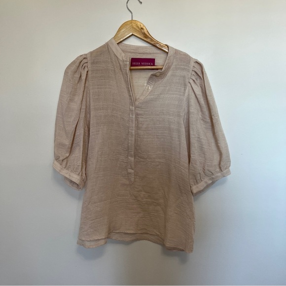 Heidi Merrick Pale Tan Blouse Top Size Large - Picture 2 of 4